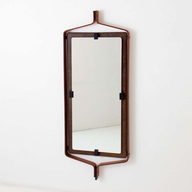 Italian Walnut & Leather Mirror